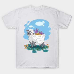 The bird's mom makes a nest on a sheep's back T-Shirt